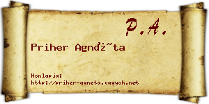 Priher Agnéta névjegykártya